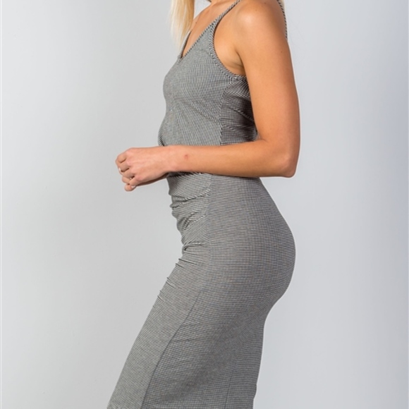 STRIPED RUCHED MIDI DRESS - Picture 2 of 4